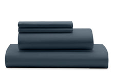 Charger l&#39;image dans la galerie, Parure Anglo Plus france 100% coton longues fibres avec satin de coton 500 fils couleur navy bleu
